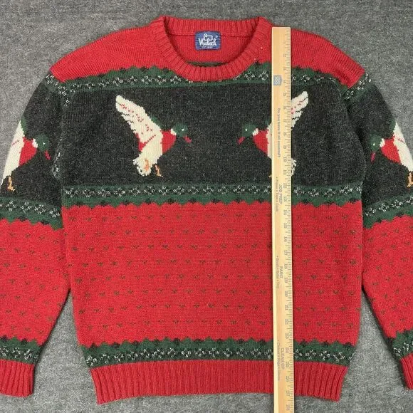 VTG Woolrich Mallard Duck Wool Sweater L Hunting Outdoor Crew Neck Pullover 80s